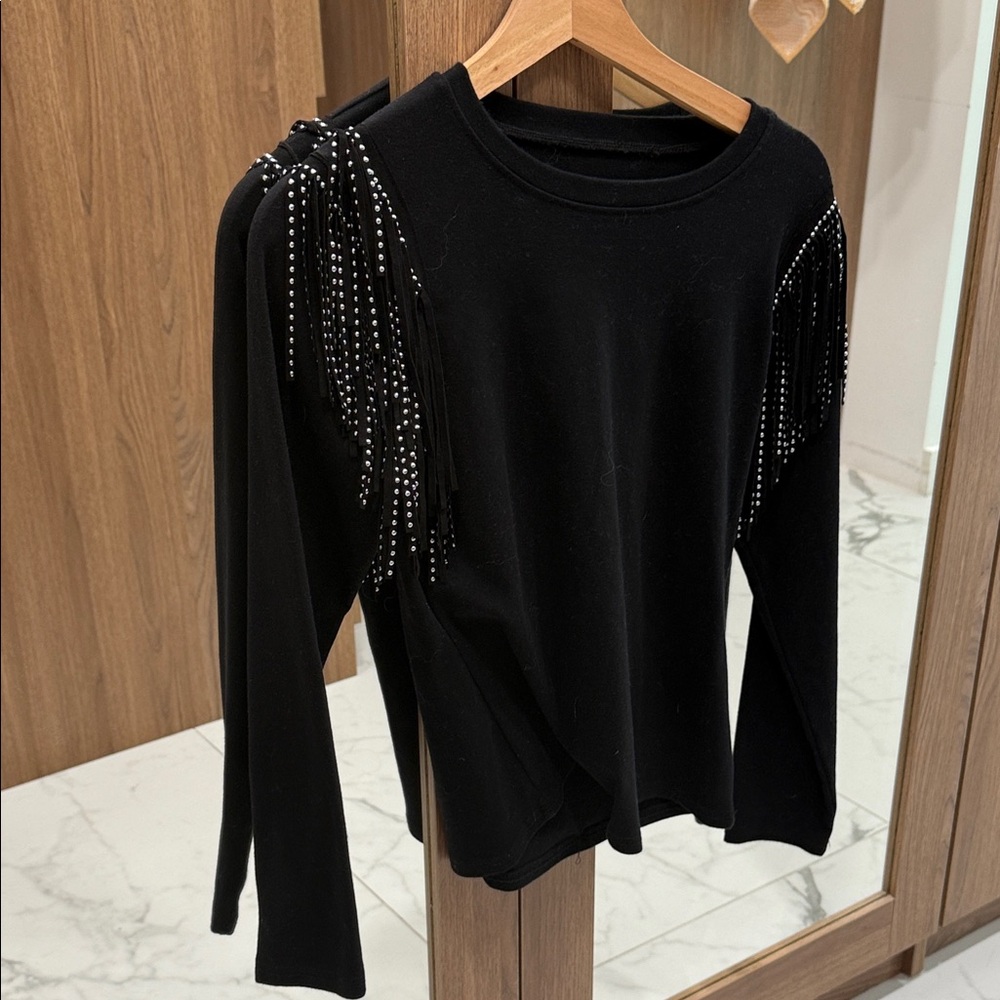 Black Beaded Fringe Women's Top